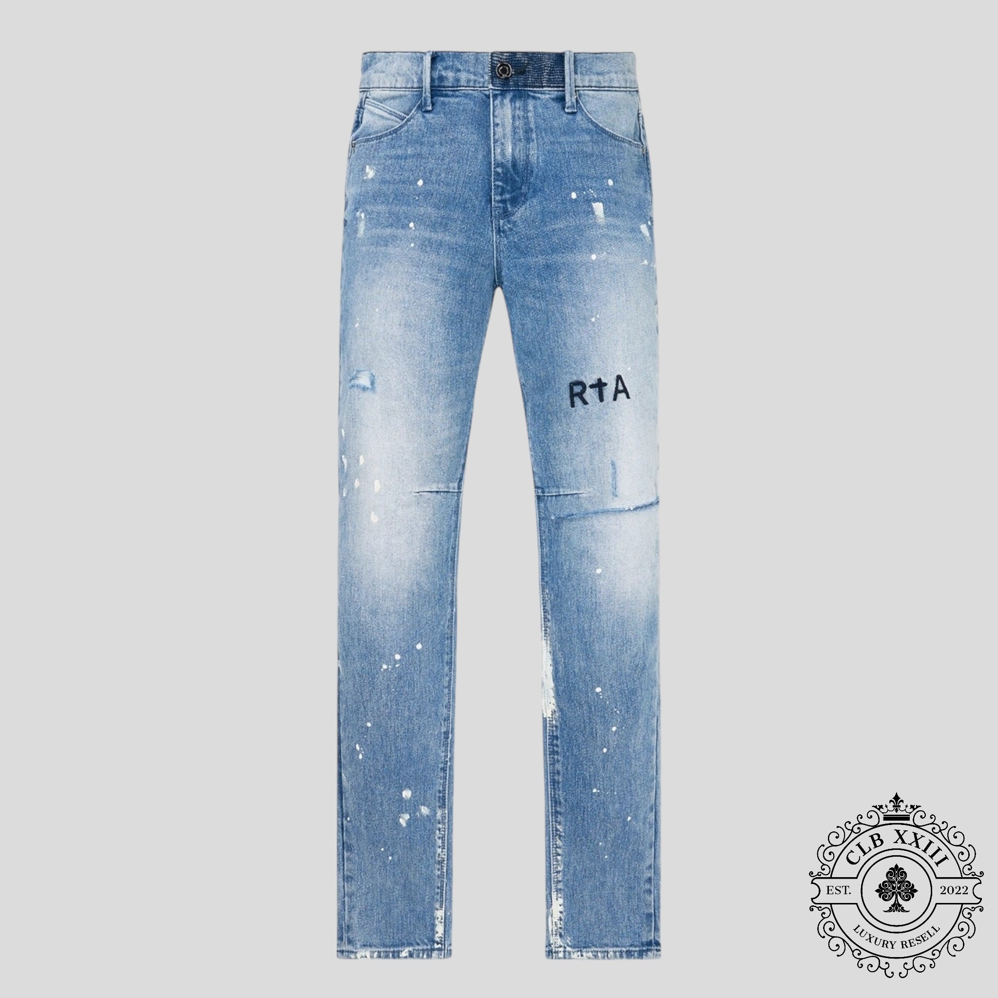 RTA Clayton Distressed Jeans in Blue / White Paint