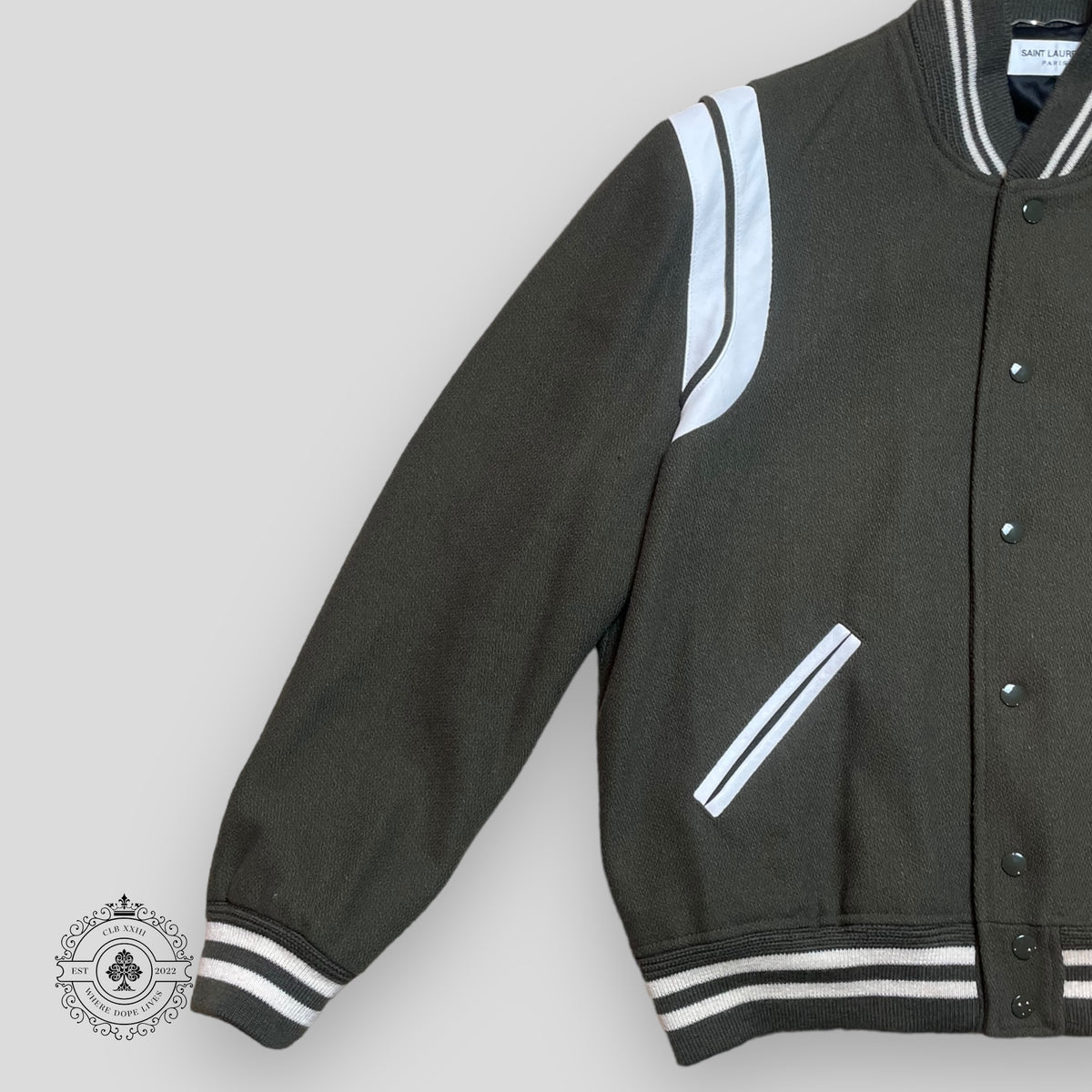 Saint Laurent Varsity Teddy Jacket in Green