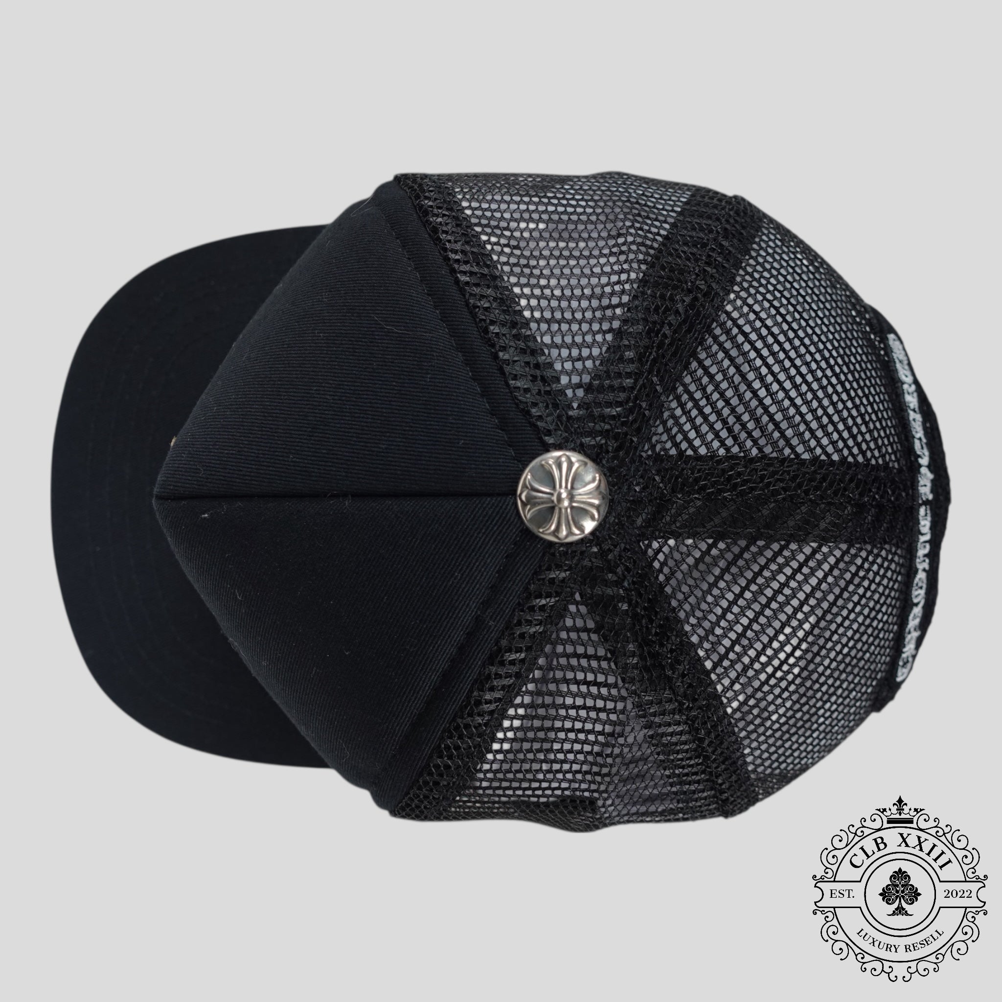 Chrome Hearts Leather Triple Cross Trucker Hat in Black/Camo