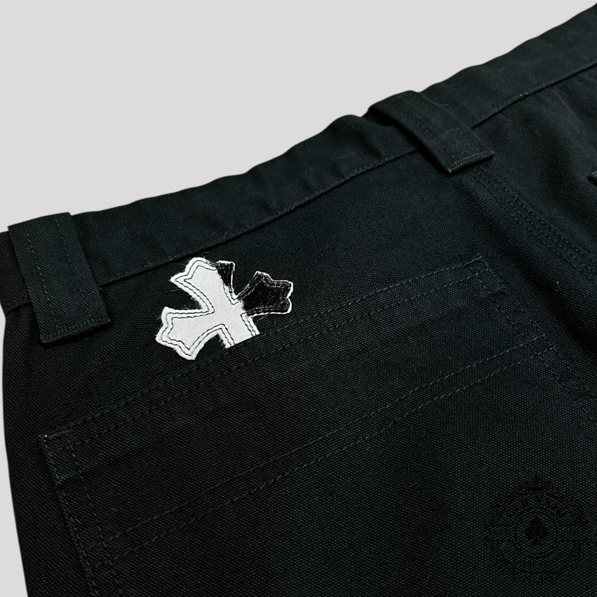 Chrome Hearts Cross Patch Double Knee Carpenter Pants in Black/Zebra