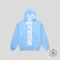 Supreme Satin Applique Hooded Sweatshirt in Sky Blue