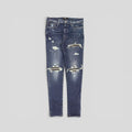 Amiri MX1 Leather Patch Jeans in Deep Classic Wash