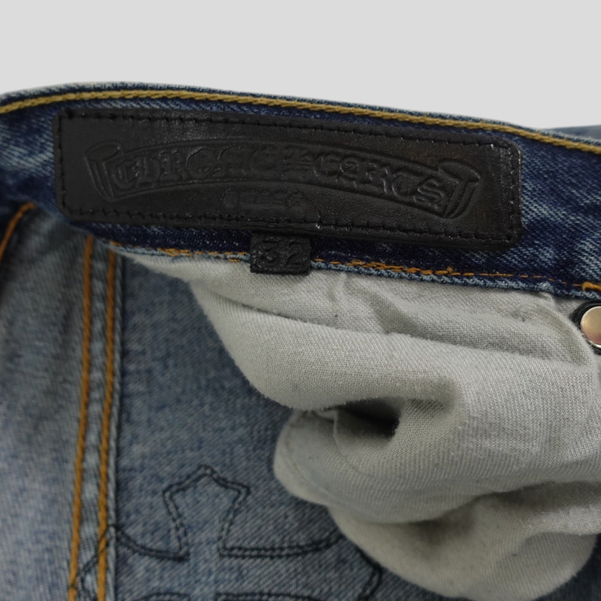 Chrome Hearts Leather Cross Patch Jeans