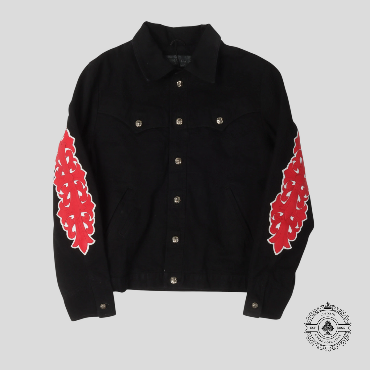 Chrome Hearts Floral Patch Denim Jacket in Black