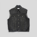 Off White Zipper Embellished Denim Vest in Black