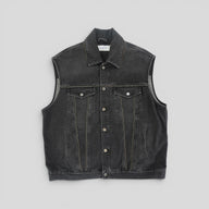 Off White Zipper Embellished Denim Vest in Black