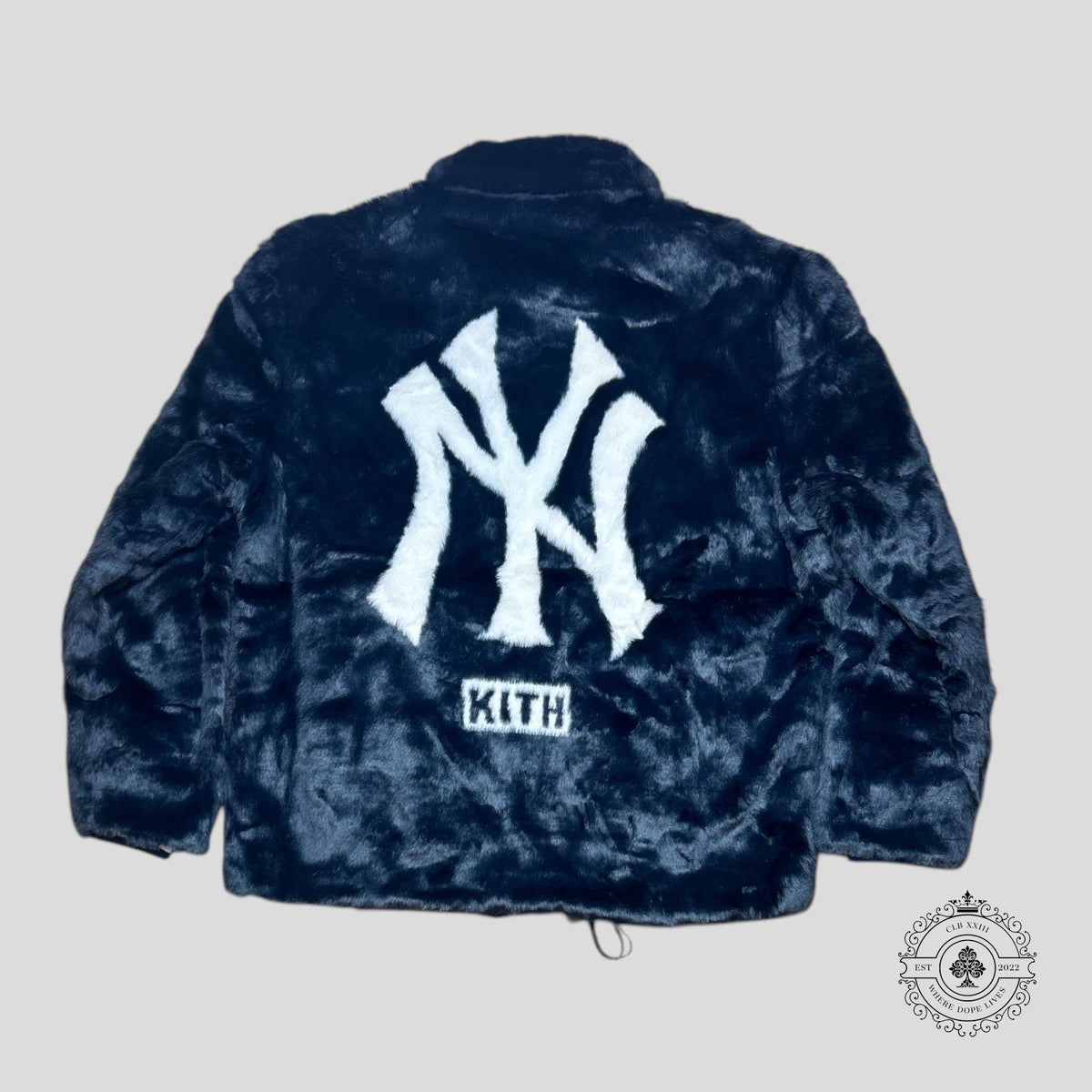 Kith Yankees Faux Fur Coaches Jacket in Navy