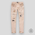 Purple Brand Heavy Repair Plaid Patch Denim Jeans in Beige