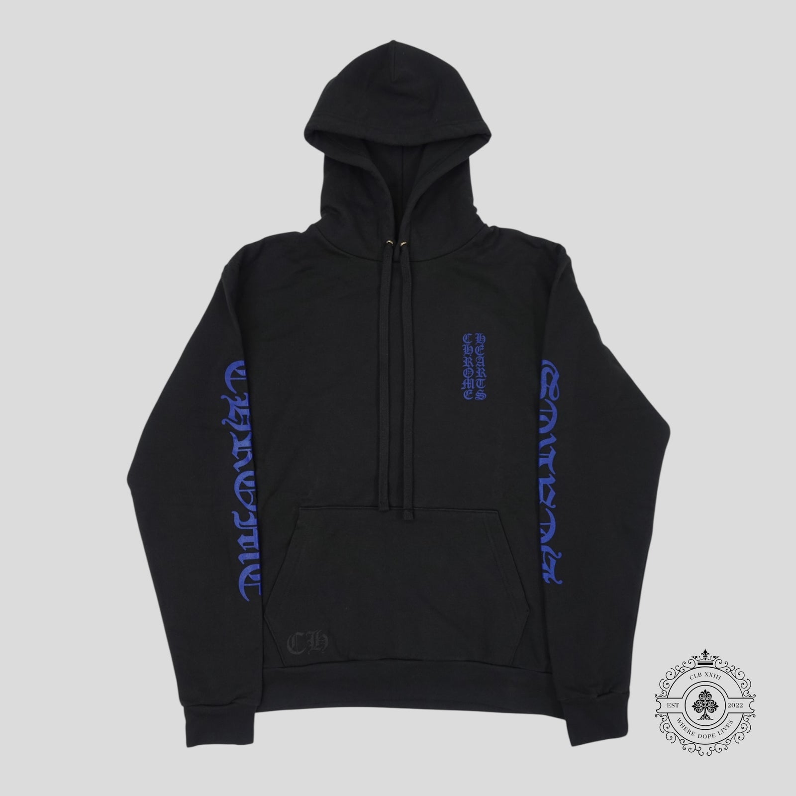 Chrome Hearts Vertical Logo Hoodie in Black/Blue