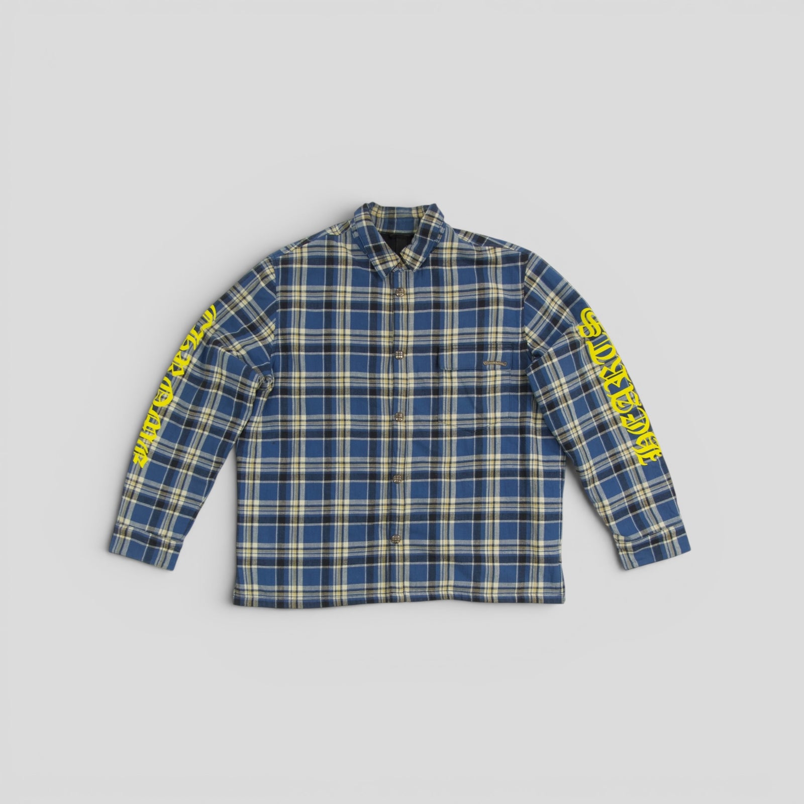 Chrome Hearts Padded Flannel Shirt in Blue / Yellow