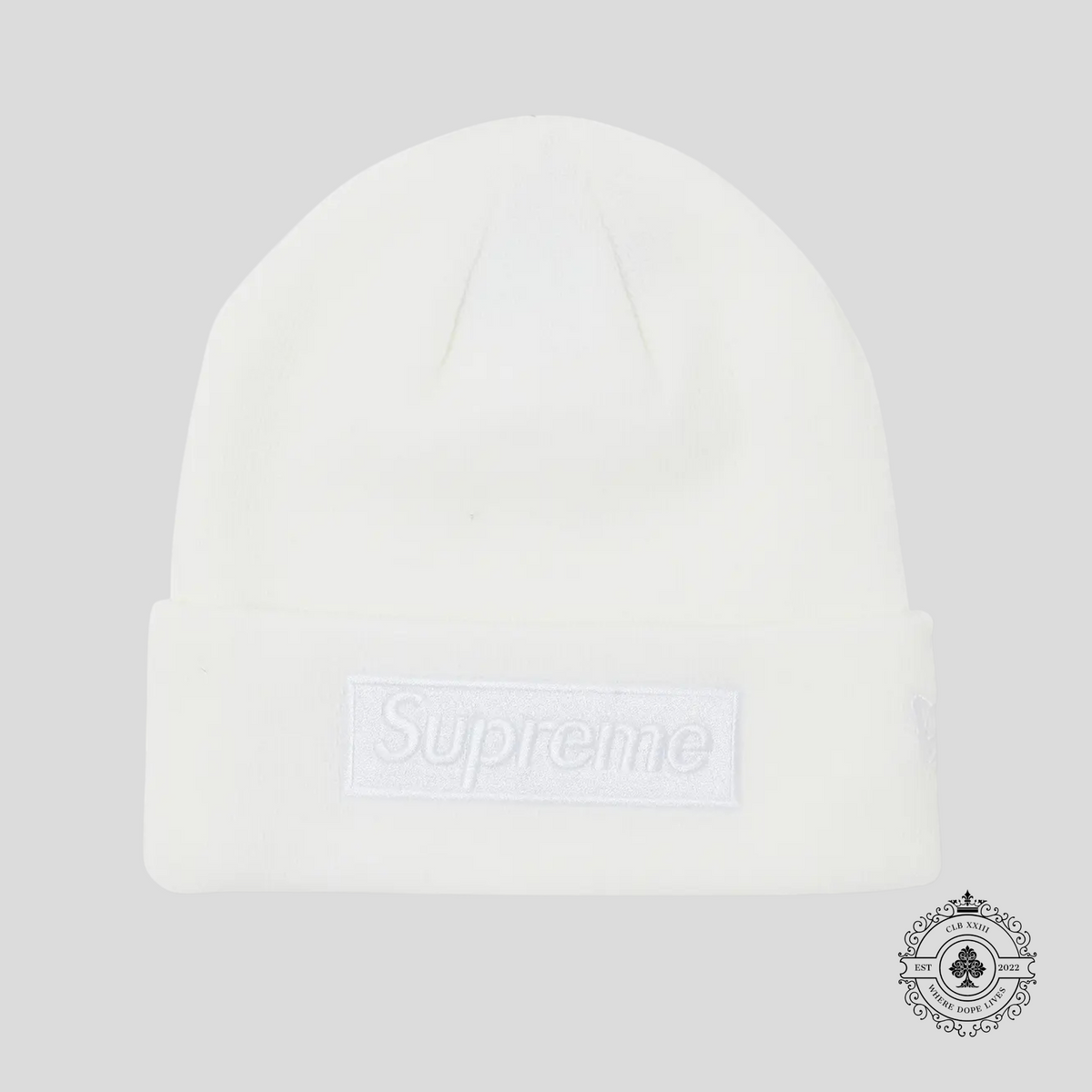 Supreme New Era Box Logo Beanie in White