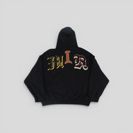 Amiri Varsity Patch Oversized Zip Up Hoodie in Black