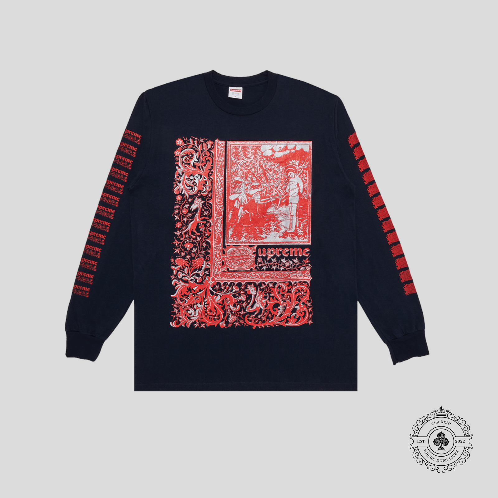 Supreme Saint Sebastian Long Sleeve Tee in Navy Blue