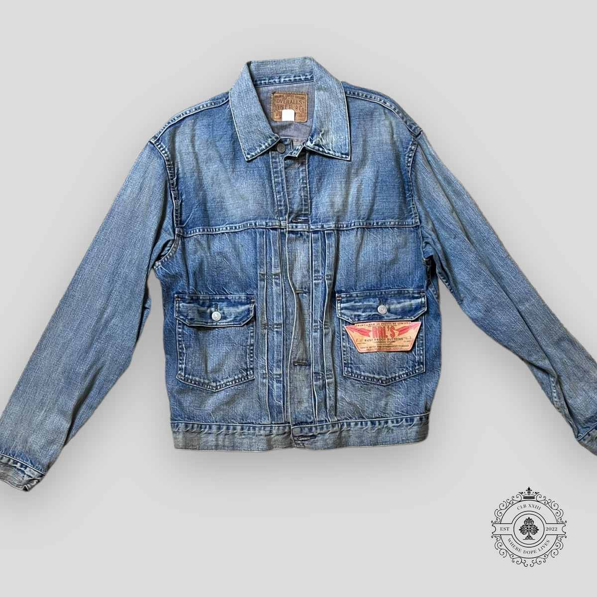 RRL Distressed Denim Jacket in Medium Wash