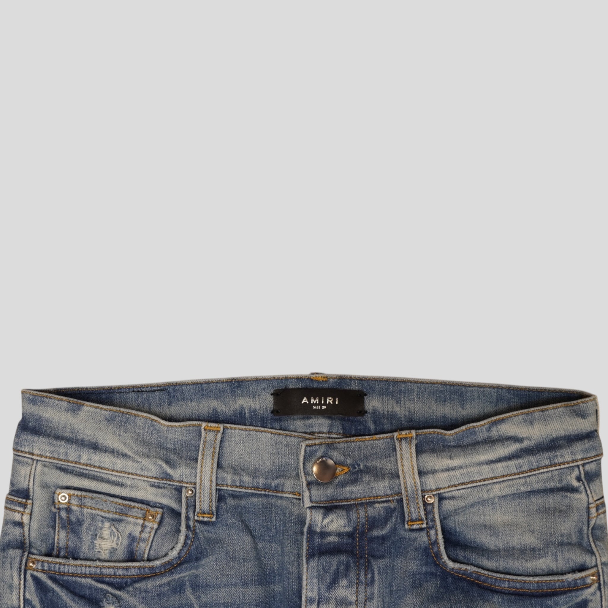 Amiri MX1 Silk PJ Patch Jeans in Light Indigo