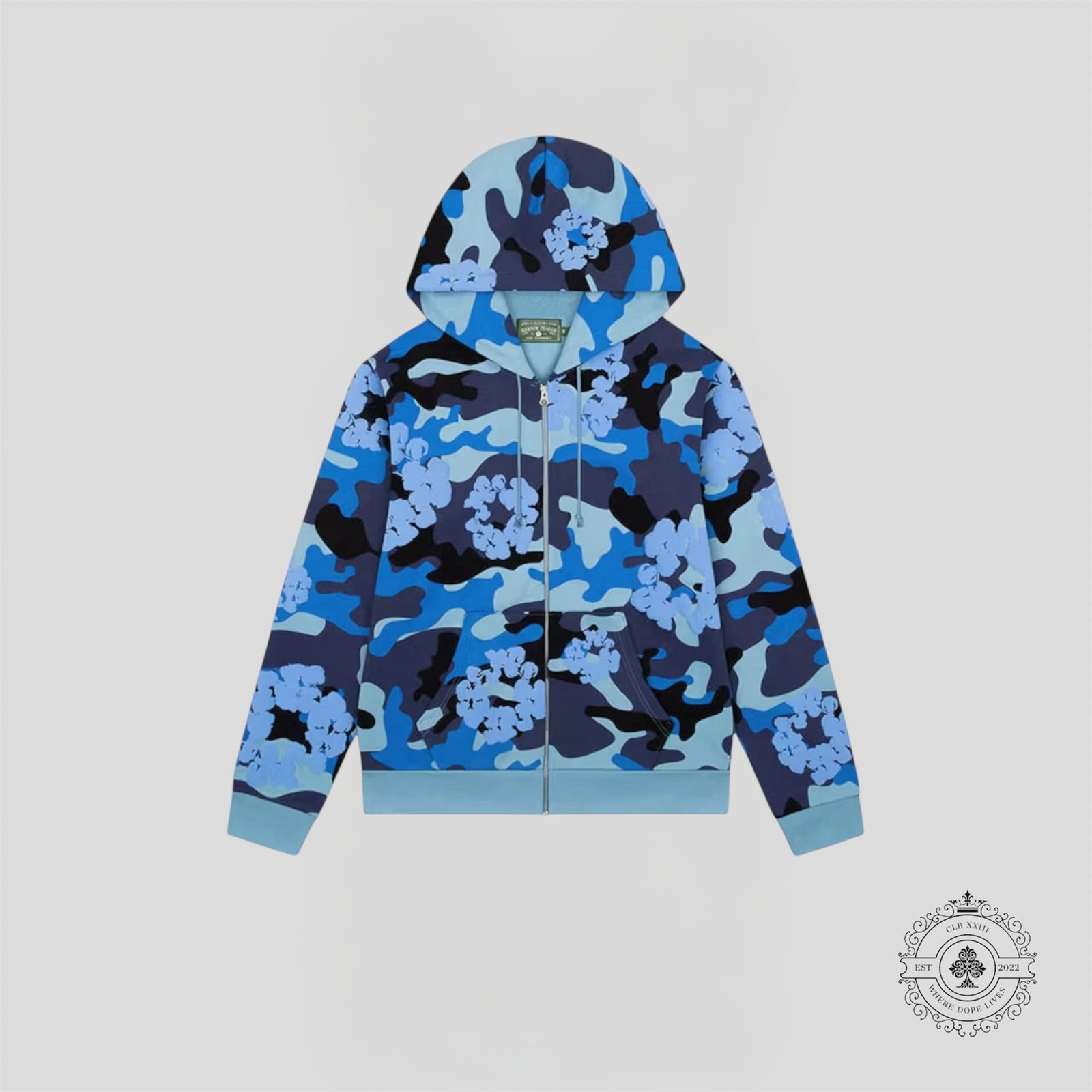 Denim Tears Camo Wreath Zip Up Hoodie in Blue