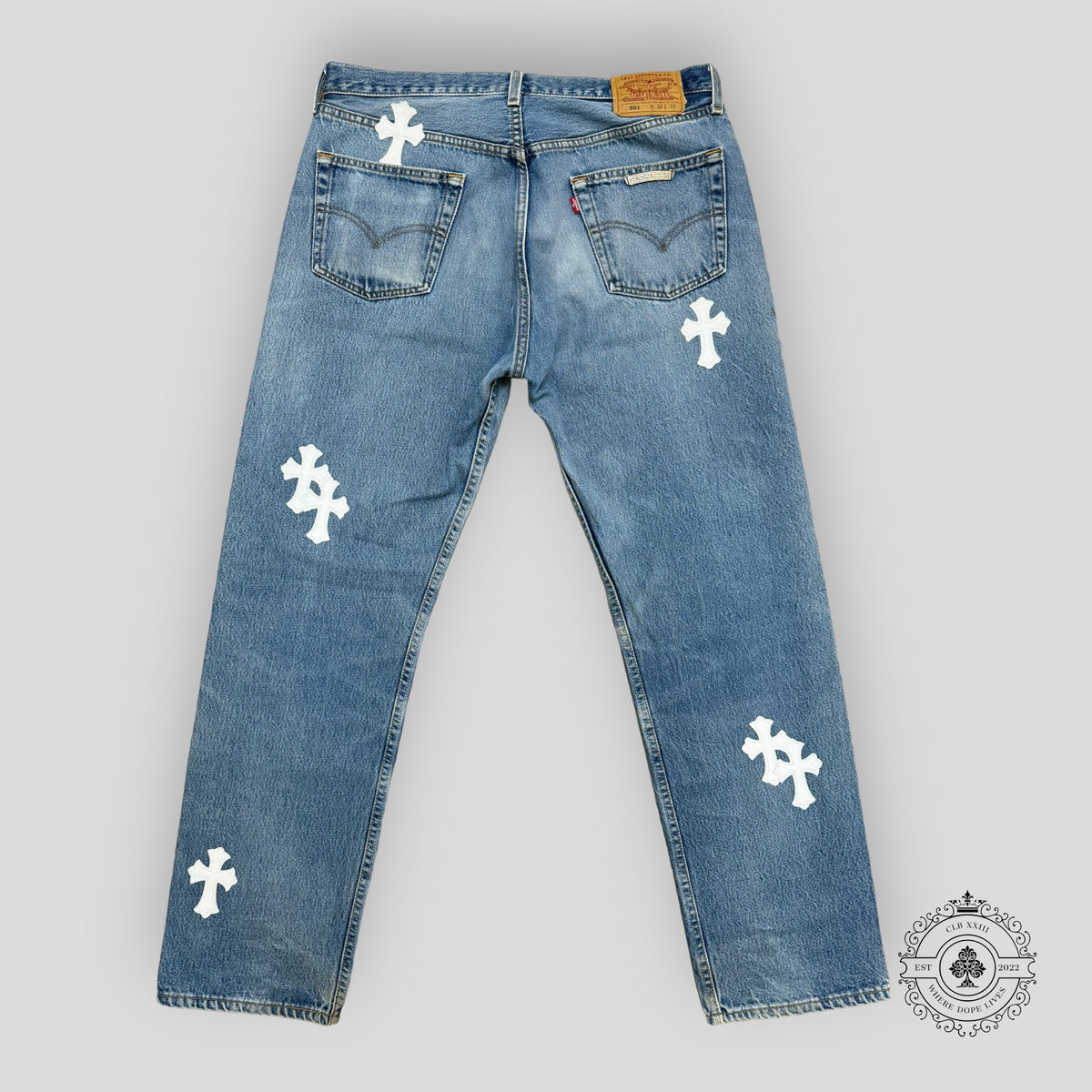 Chrome Hearts White Cross Patch Jeans