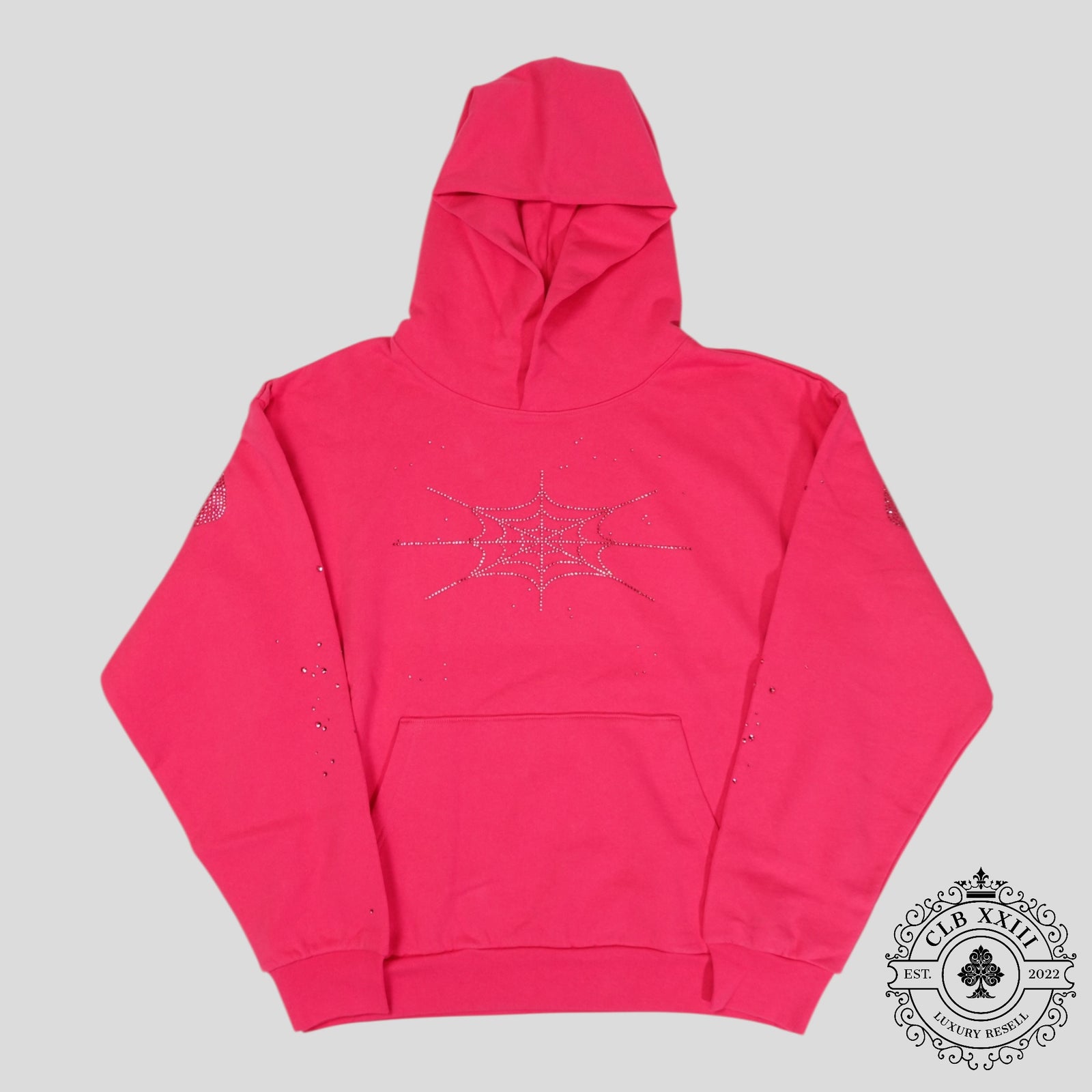 Sp5der Big Rhinestone Hoodie in Pink
