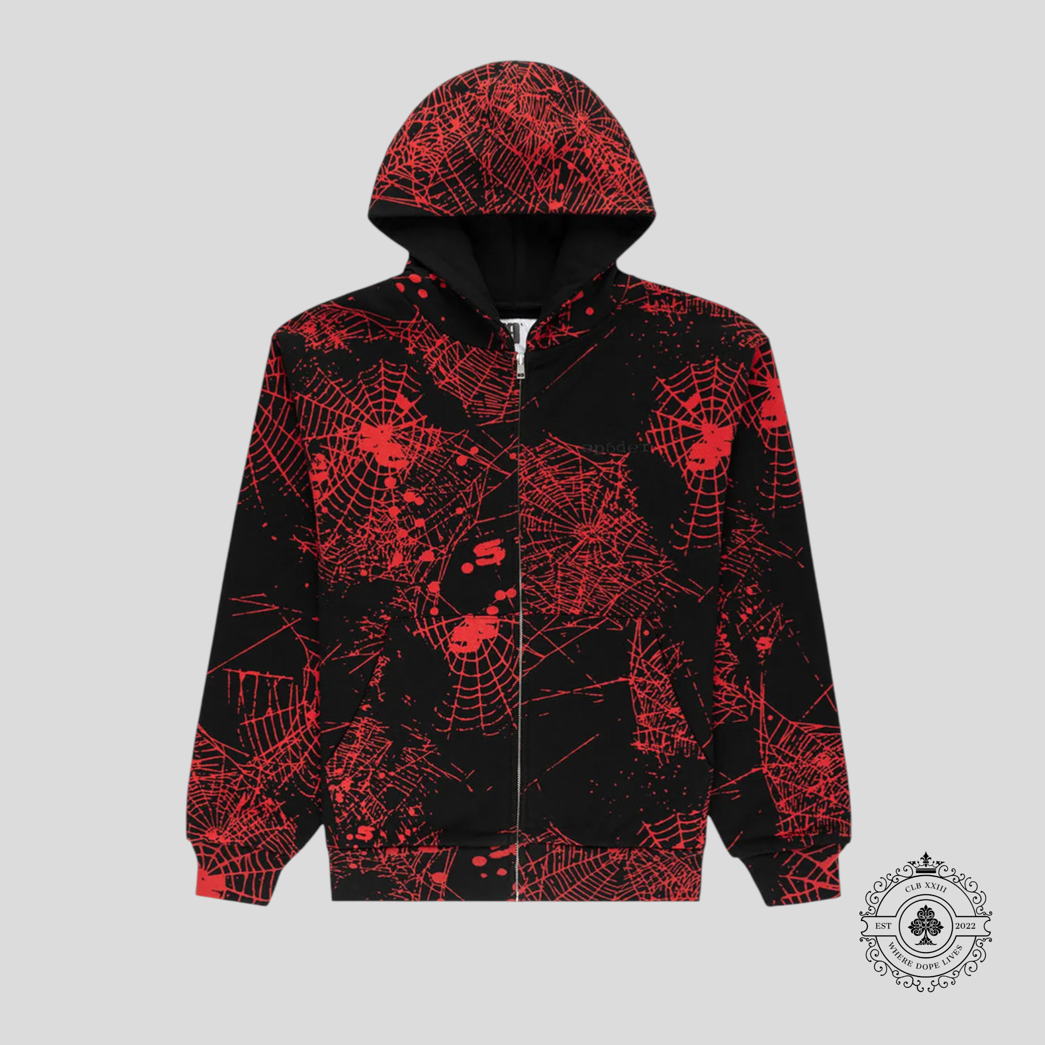 Sp5der Aop Web V2 Zip Up Hoodie in Black