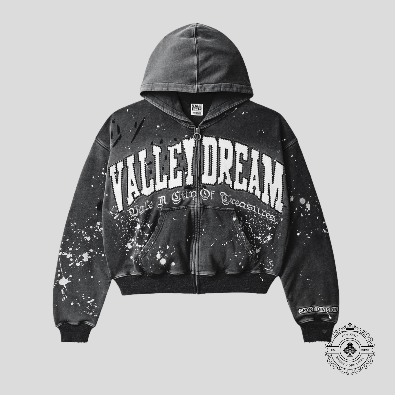 Vale Paint Zip Up Hoodie in Black