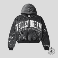 Vale Paint Zip Up Hoodie in Black