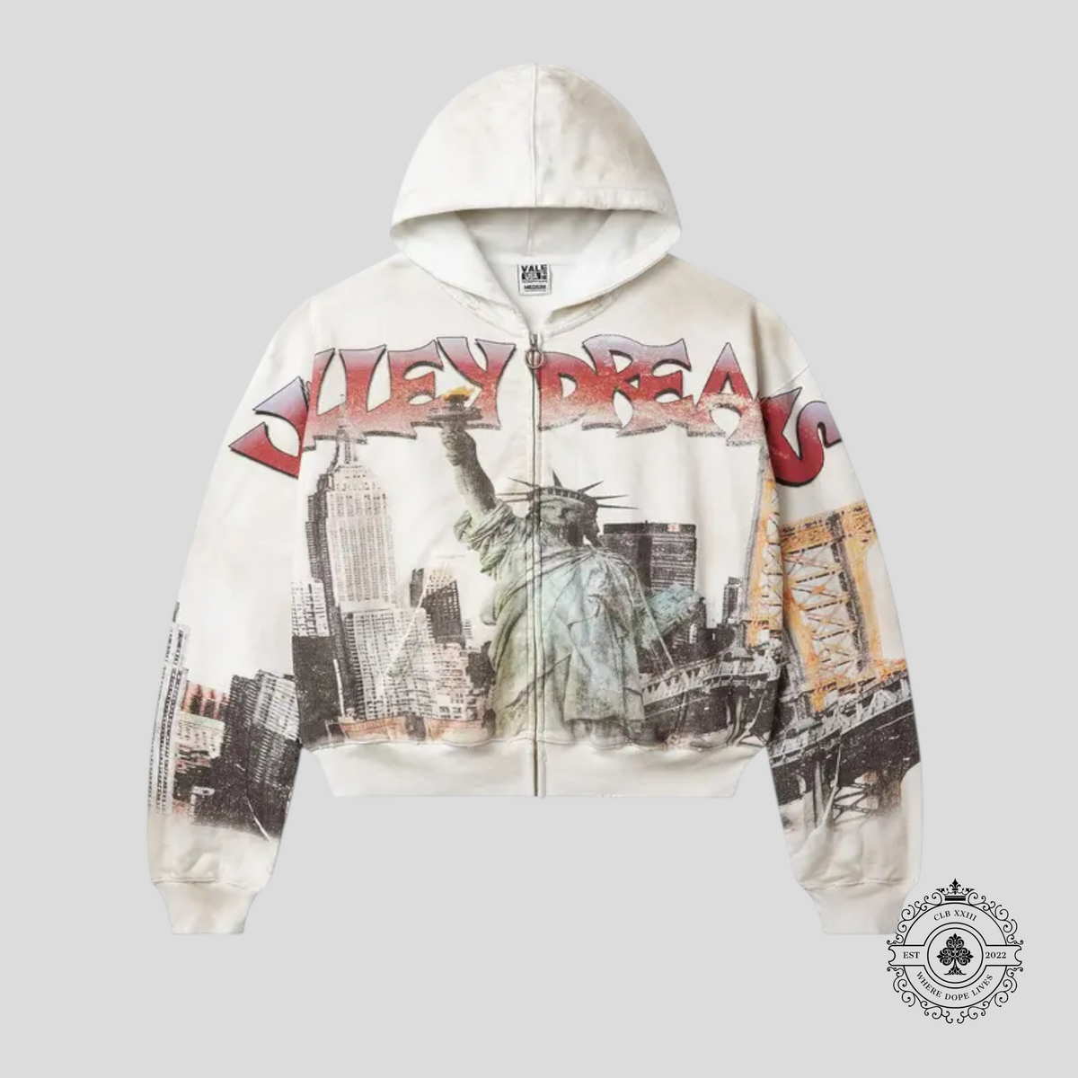 Vale NYC Zip Up Hoodie in White