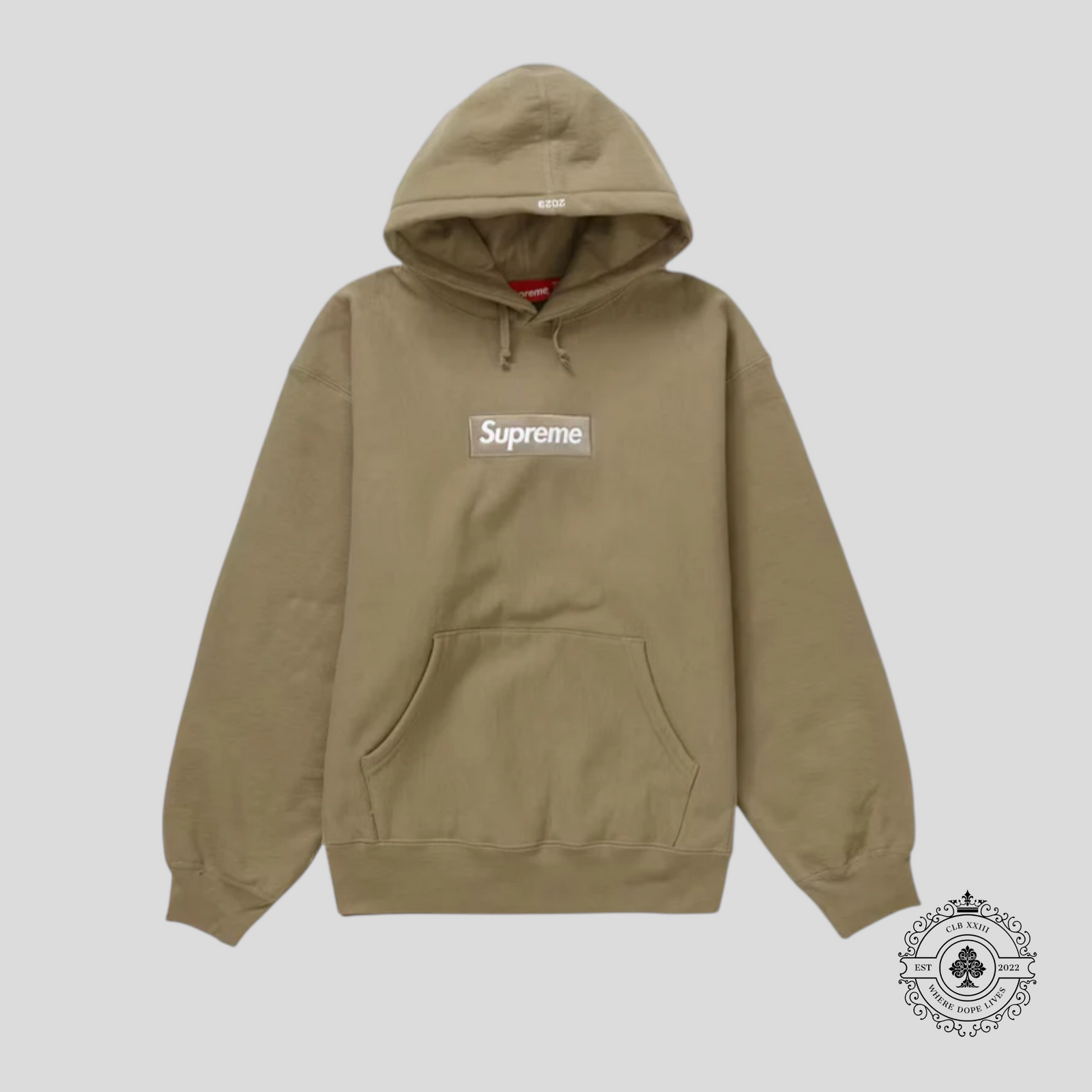 Supreme Box Logo Hooded Sweatshirt in Dark Sand