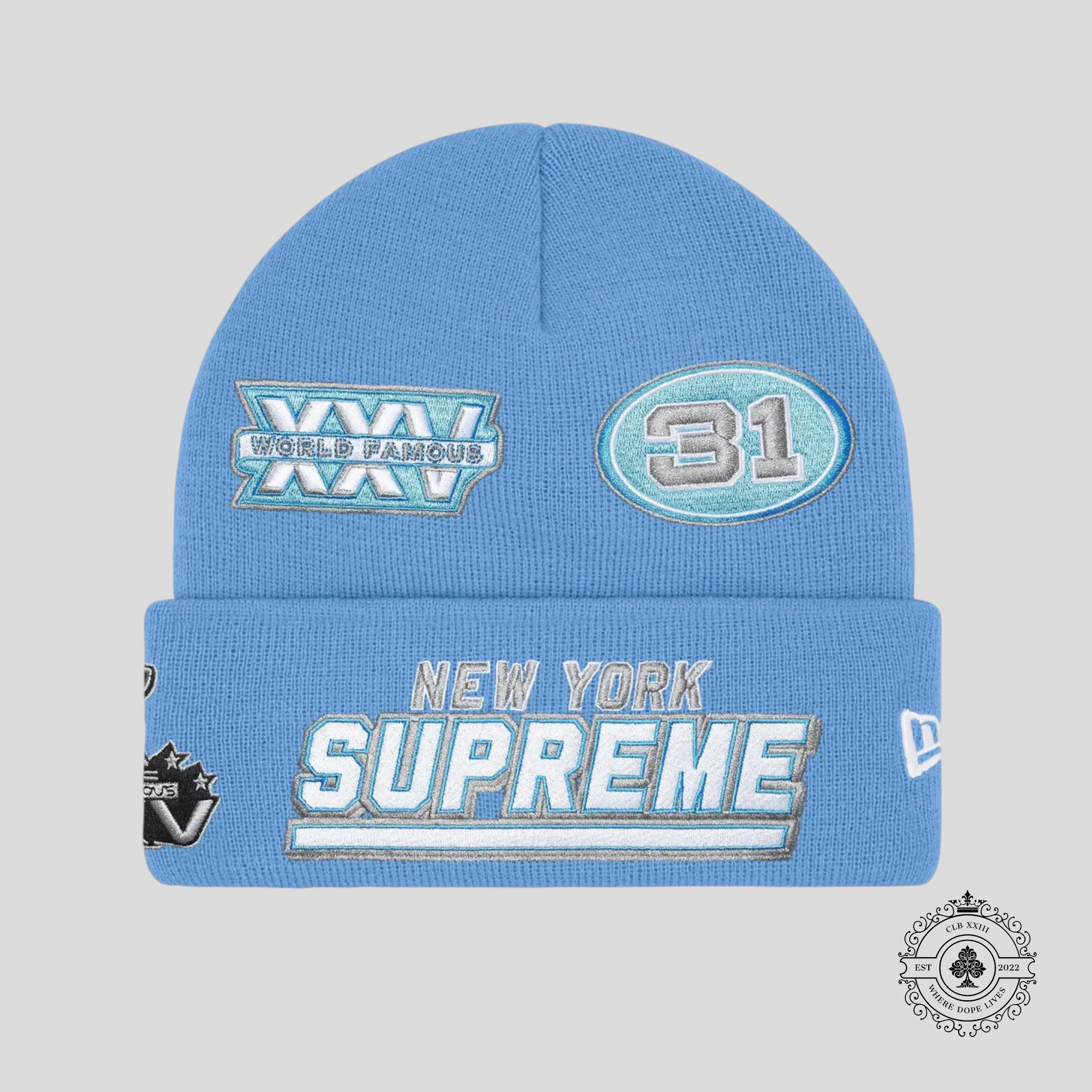 Supreme New Era Football Beanie in Light Blue