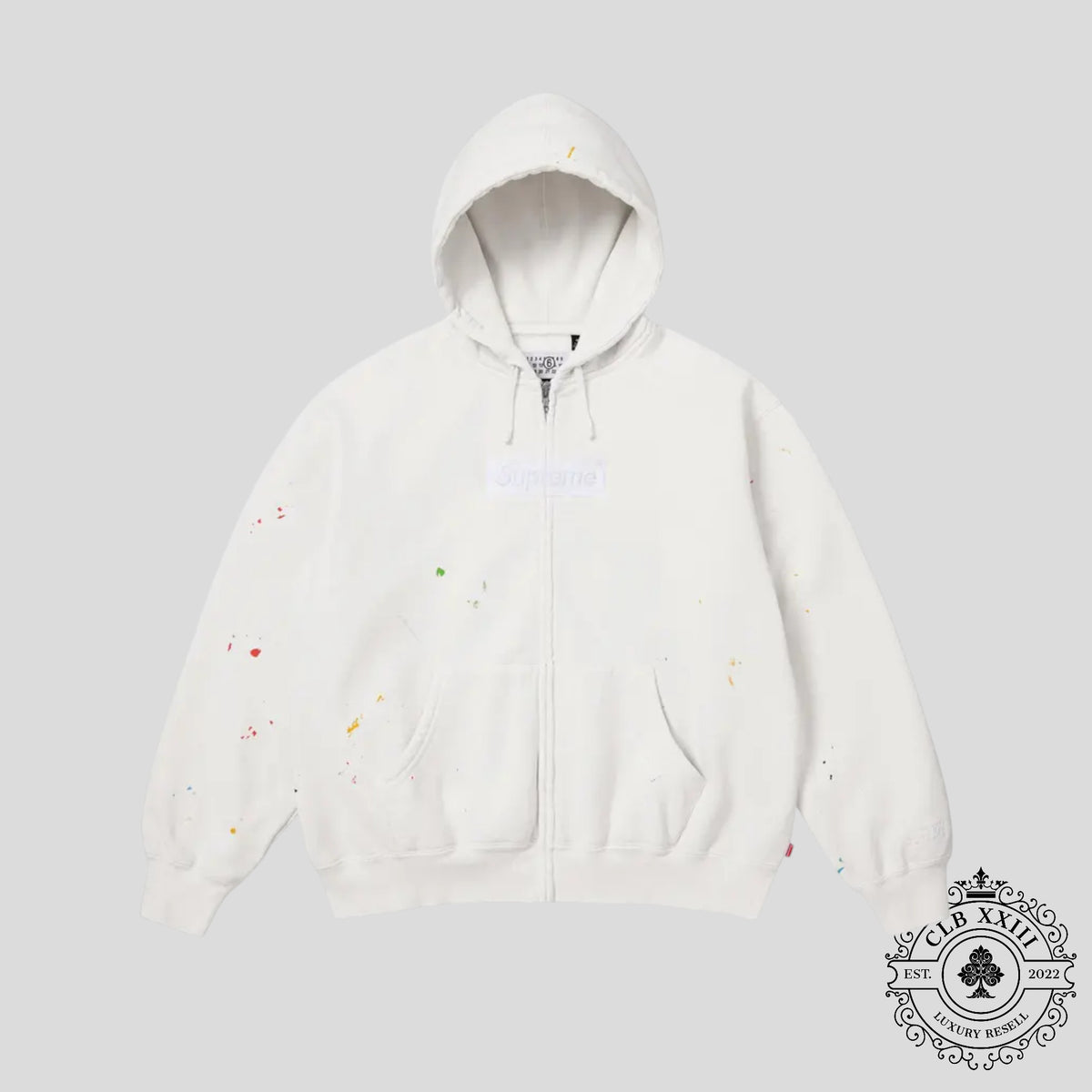 Supreme X Maison Margiela Box Logo Zip Up Hoodie in White