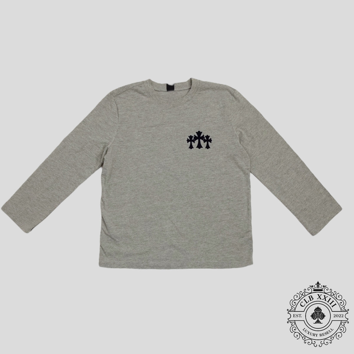 Chrome Hearts Triple Cross Flocked Long Sleeve in Grey