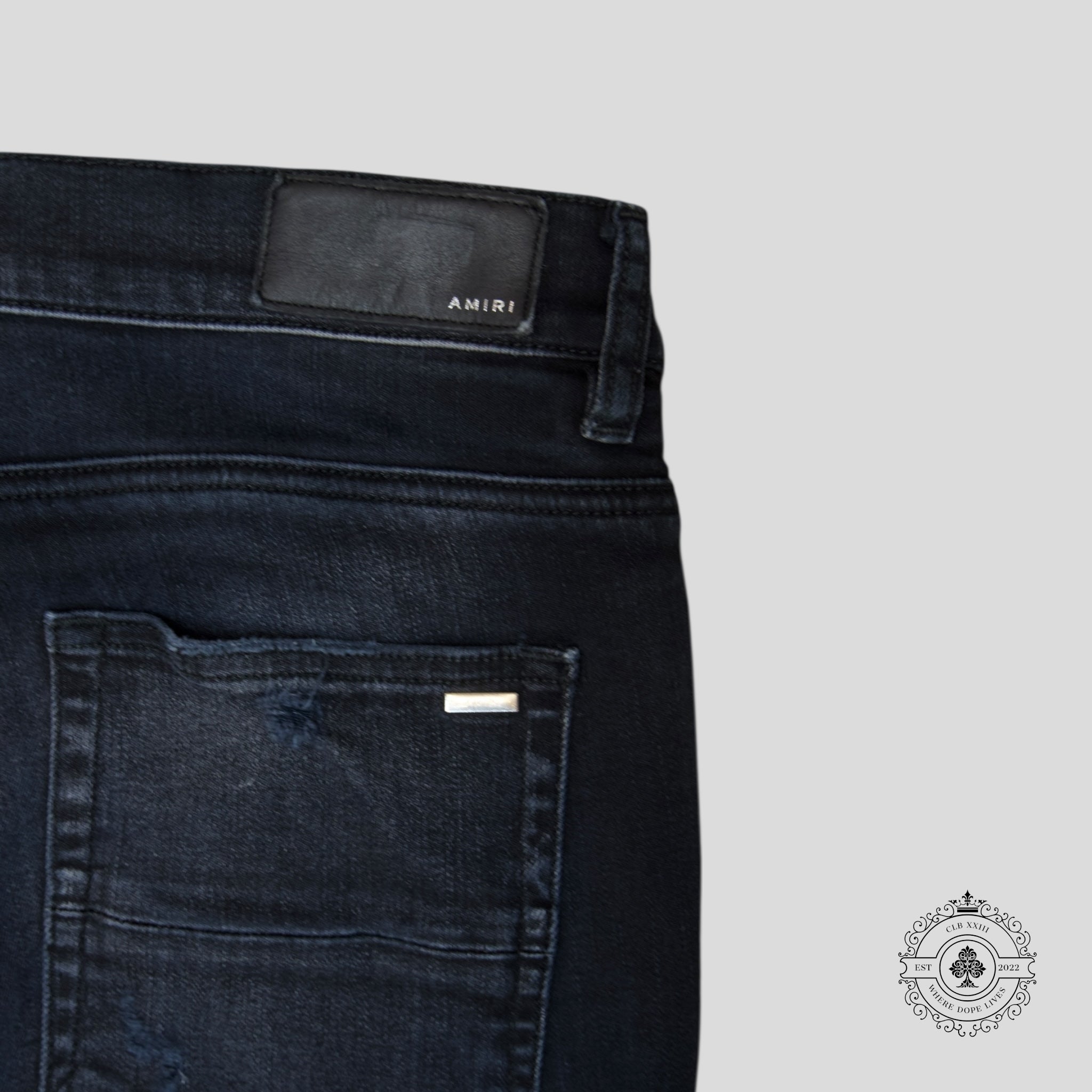 Amiri MX1 Thrashed Denim in Aged Black