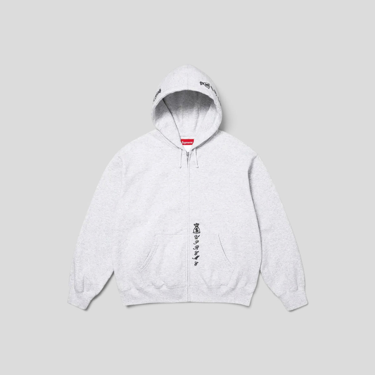 Supreme God Over Money Zip Up Hooded Sweatshirt in Ash Grey