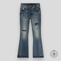 Purple Brand Mid Indigo Patch Repair Flare Jeans