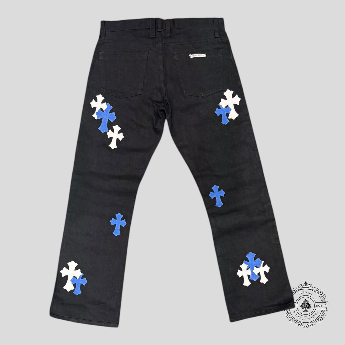 Chrome Hearts Cross Patch Pants in Blue / White