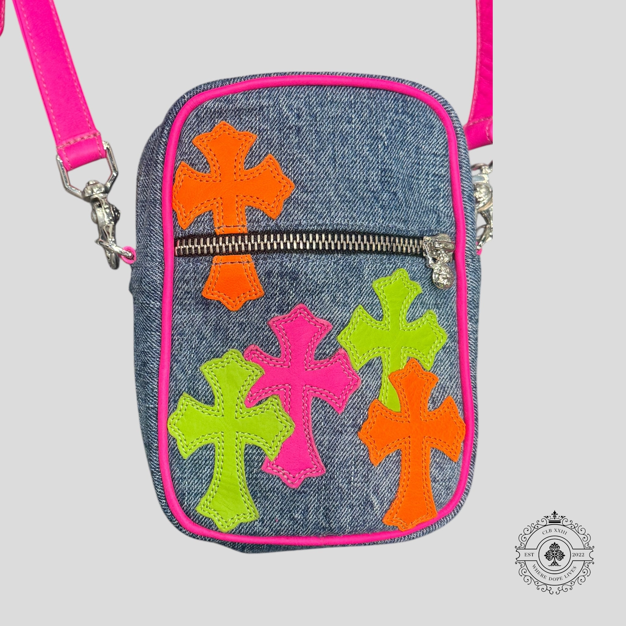 Chrome Hearts Miami Art Basel Multi-Color Patch Denim Taka Bag