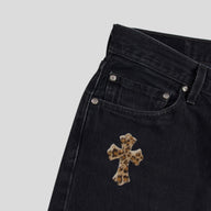 Chrome Hearts Leopard Cross Patch Jeans in Black