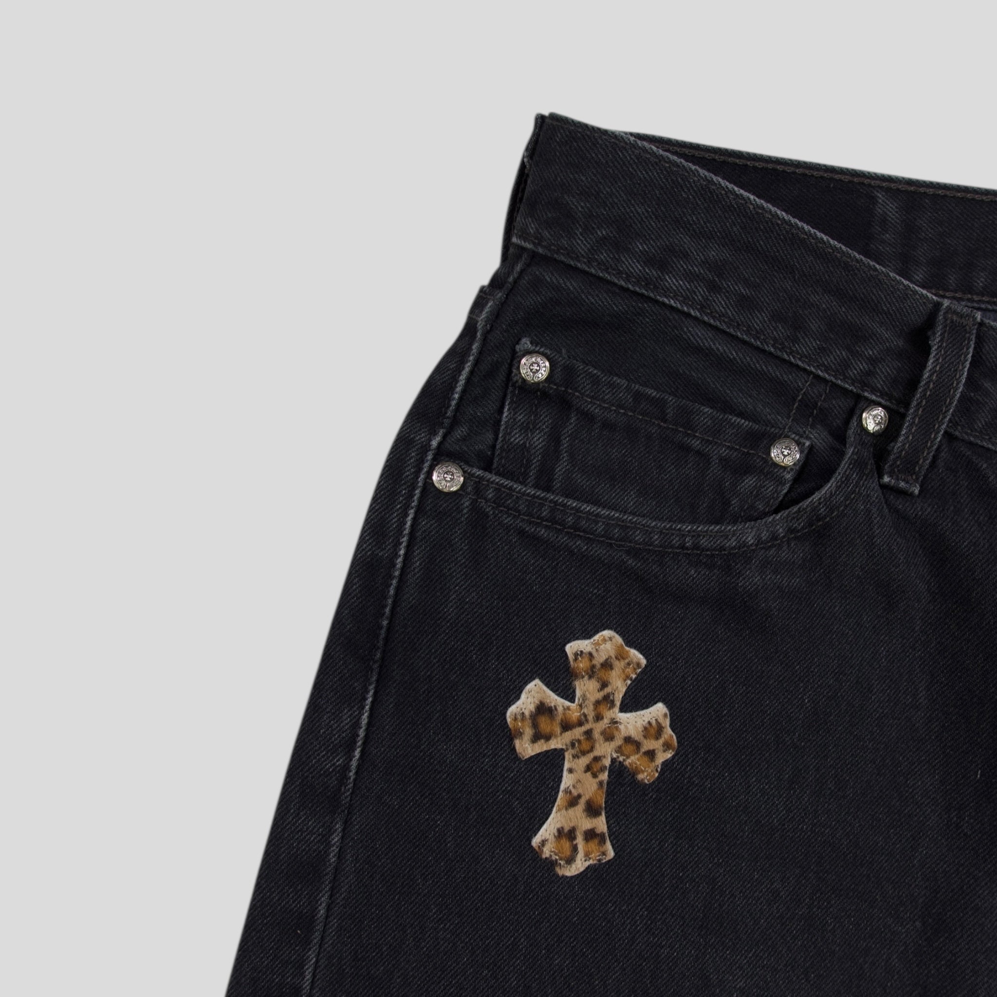 Chrome Hearts Leopard Cross Patch Jeans in Black