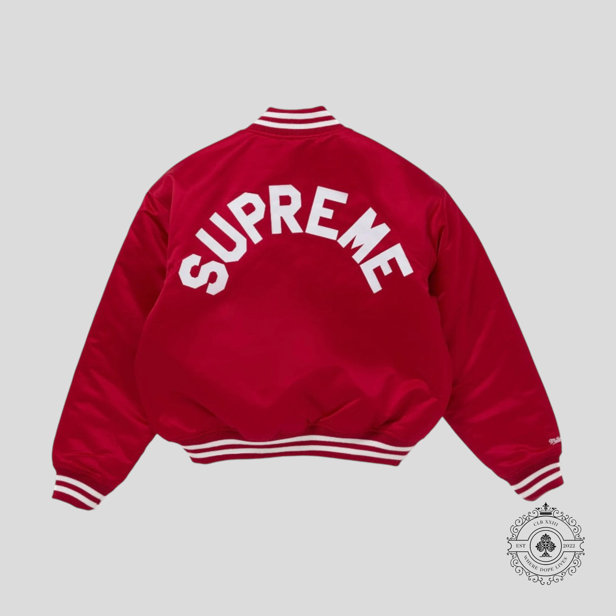 Supreme Mitchell & Ness Satin Varsity Jacket in Red