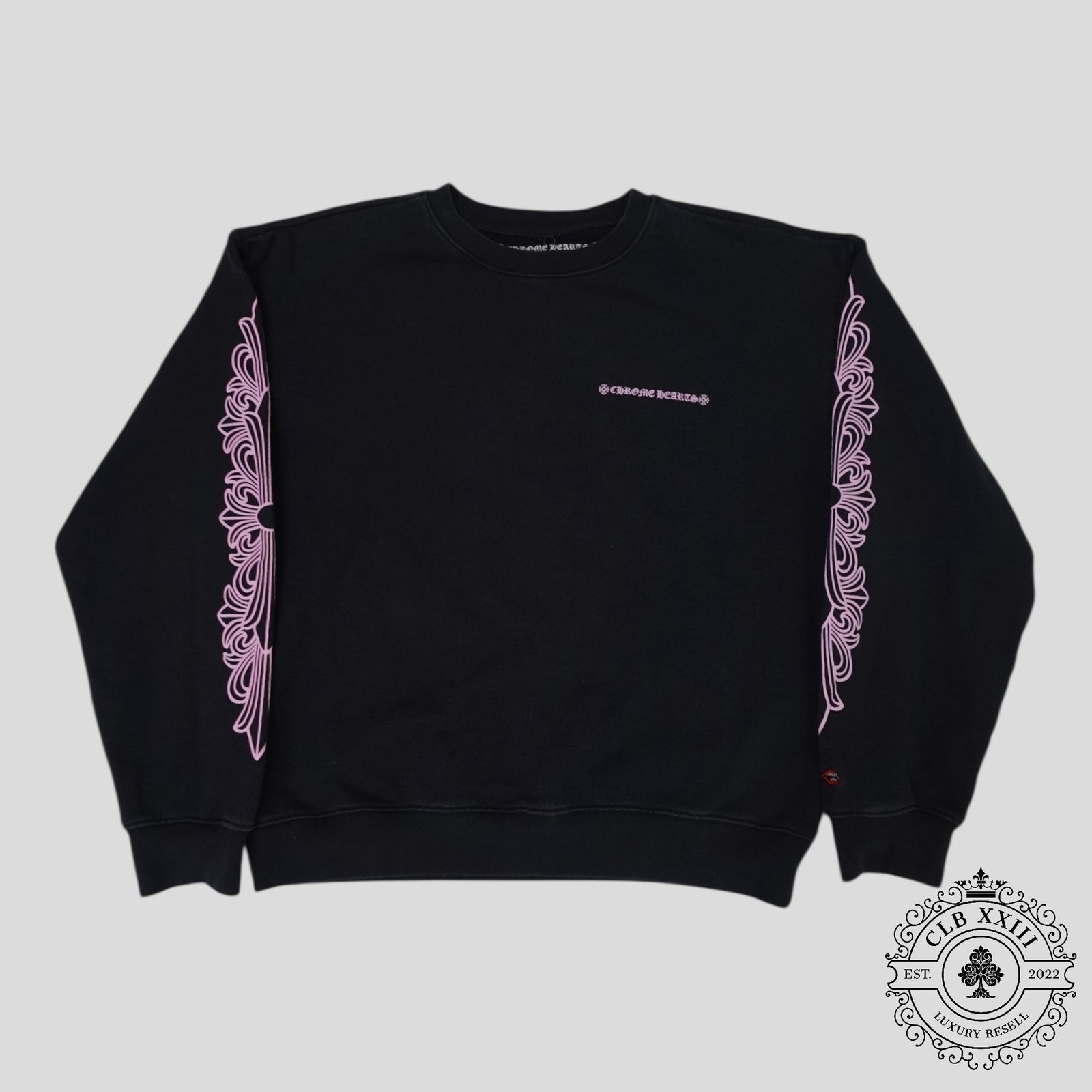 Chrome Hearts Floral Sleeve Crewneck in Black / Pink