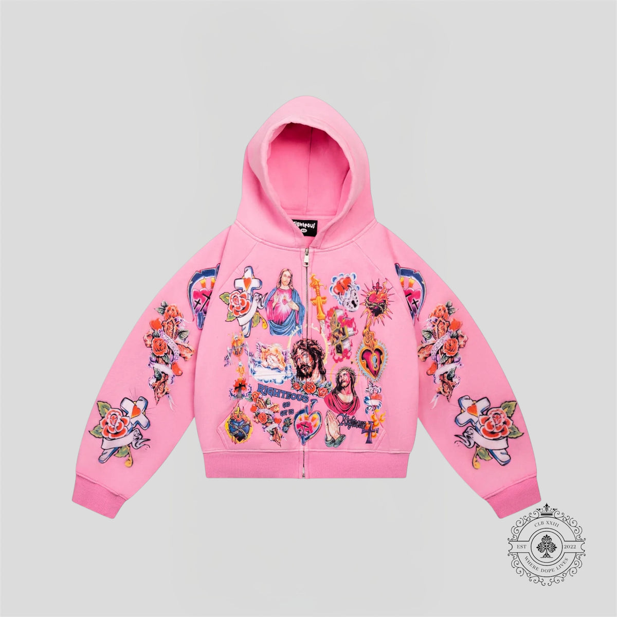 Righteous Risen King Cropped Zip Up in Pink