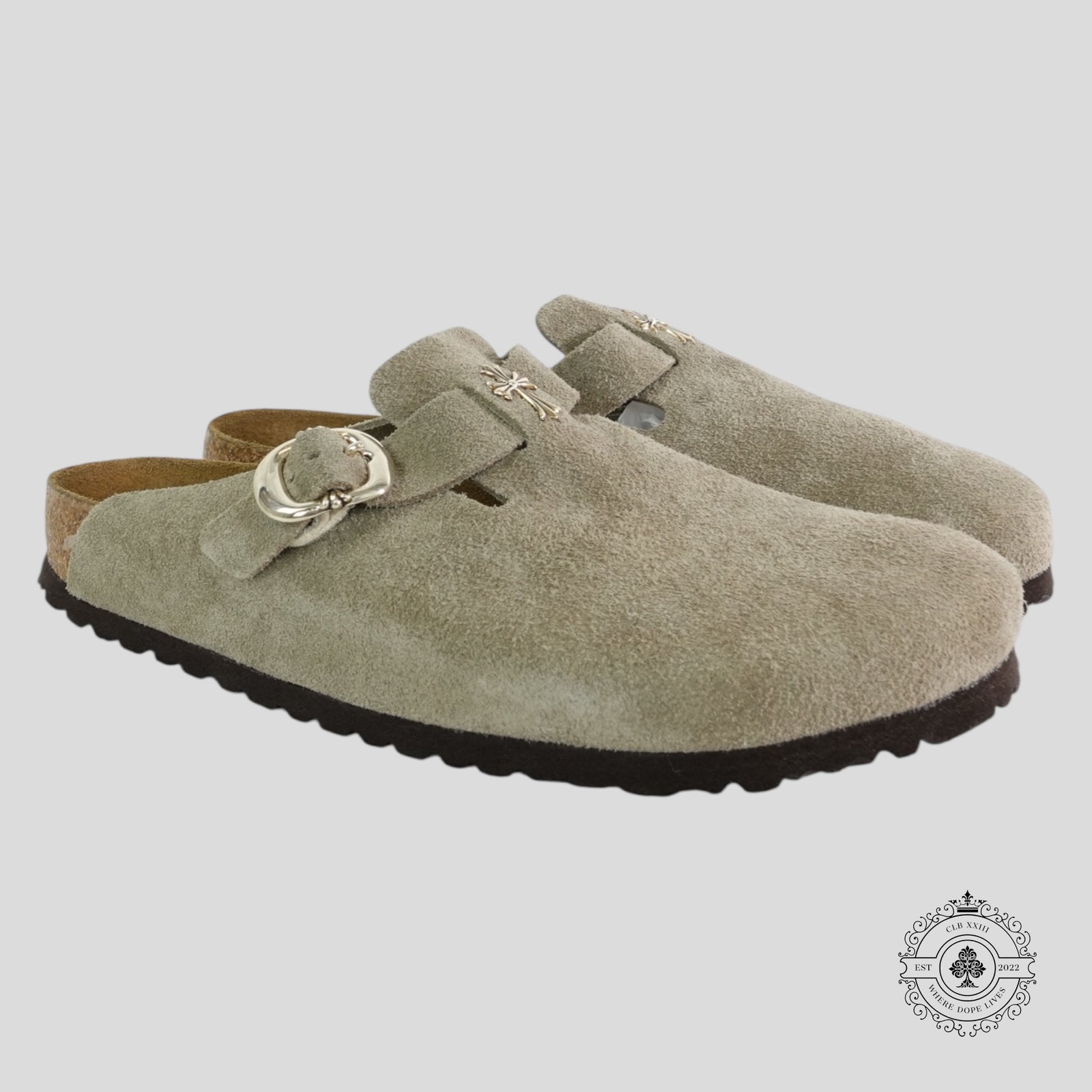 Chrome Hearts Birkenstock Mules in Taupe