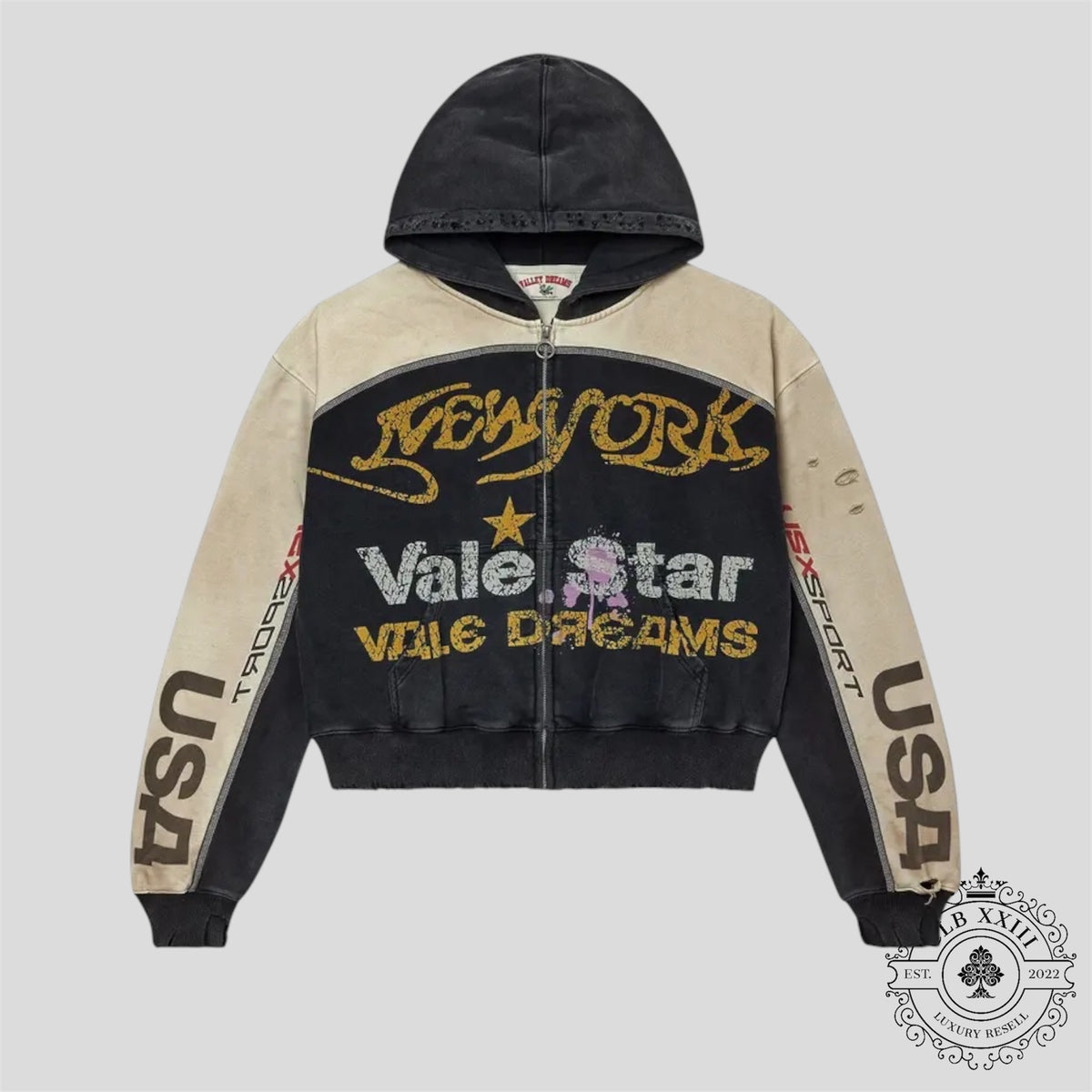 Vale Forever Star Zip Up in Black & Tan