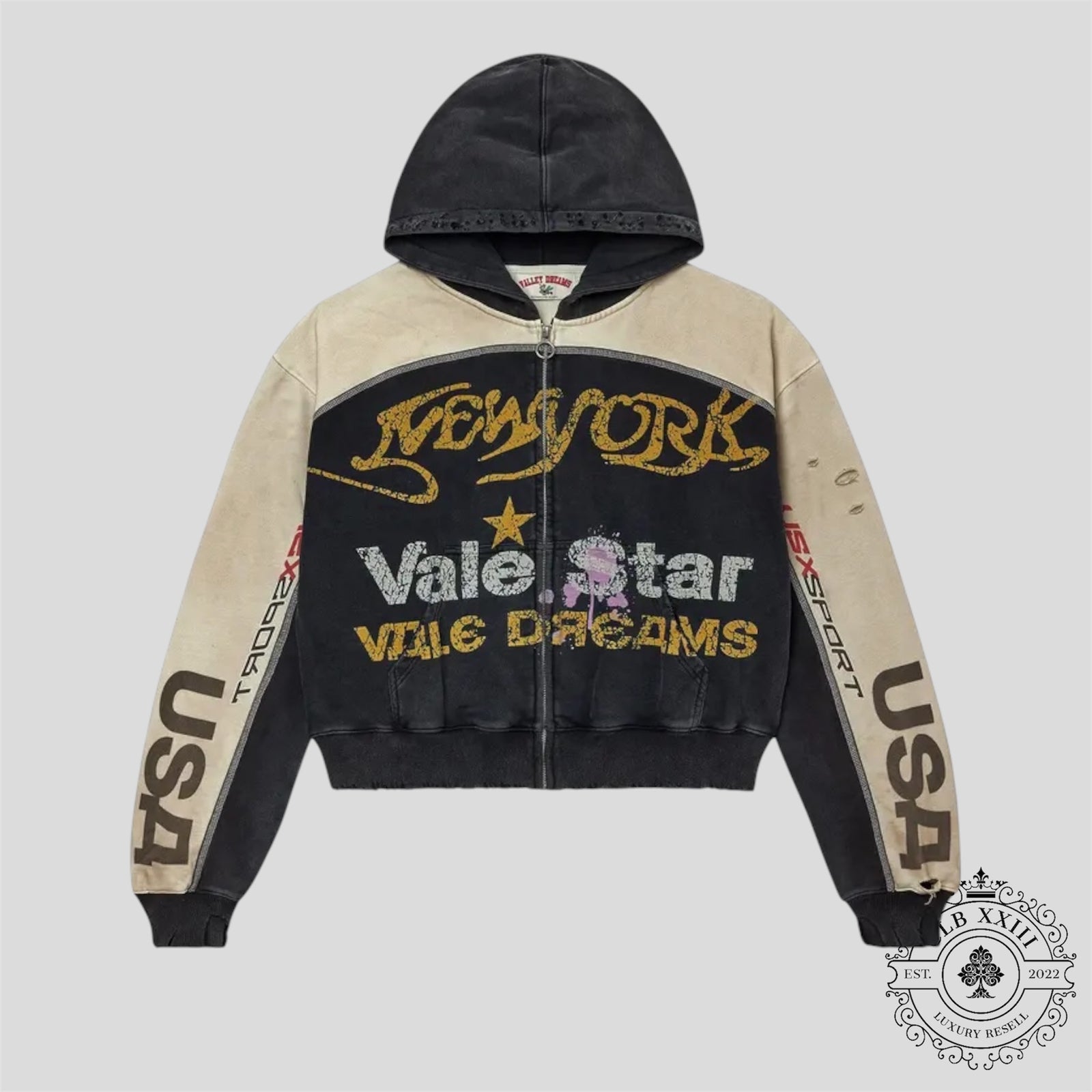Vale Forever Star Zip Up in Black & Tan