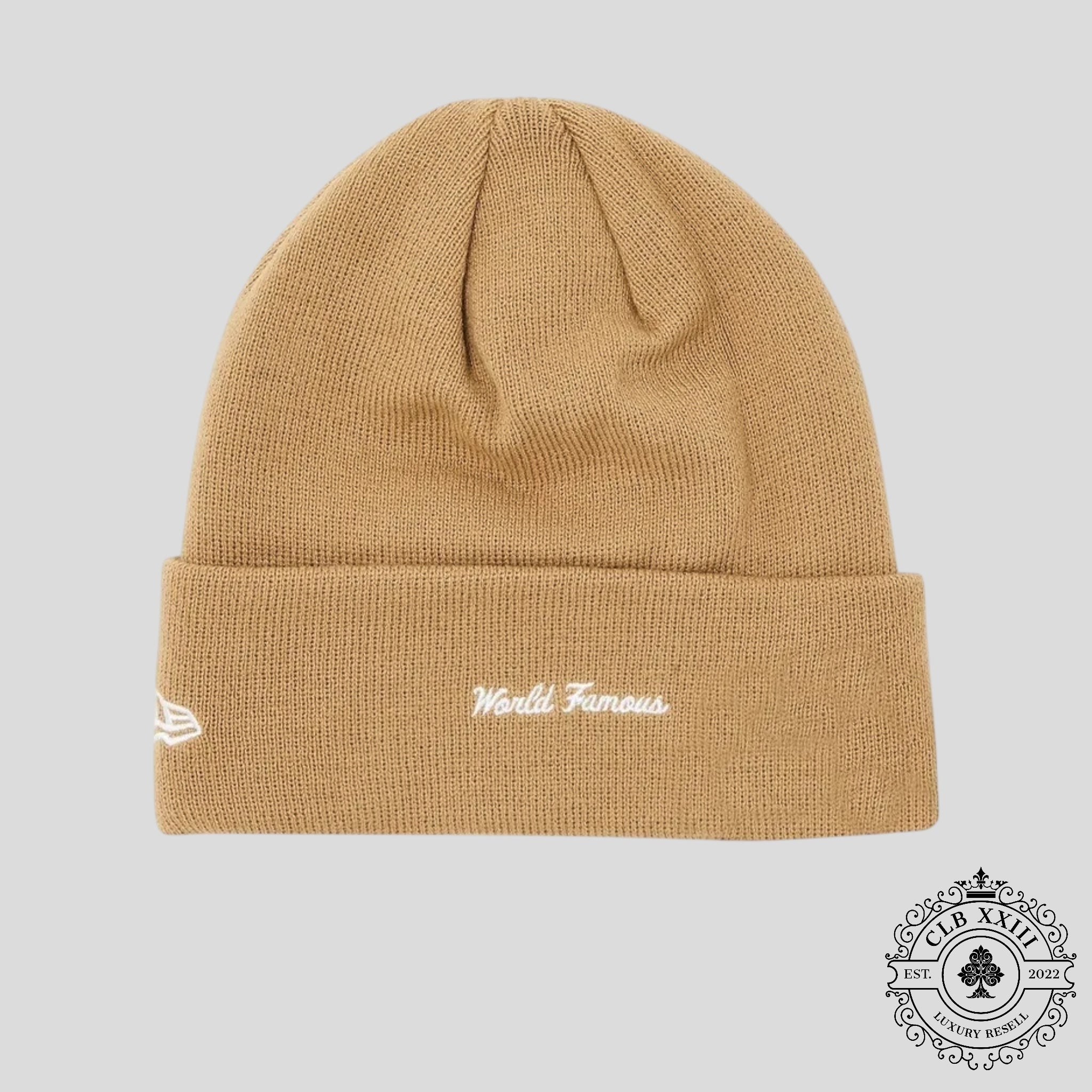 Supreme New Era Box Logo Beanie in Dark Sand