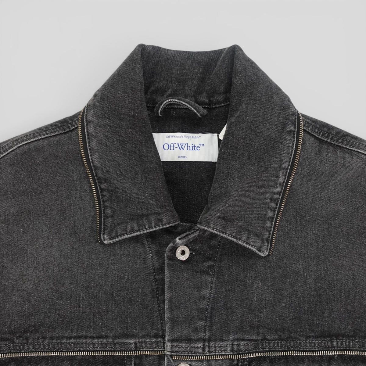 Off White Zipper Embellished Denim Vest in Black