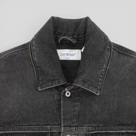 Off White Zipper Embellished Denim Vest in Black