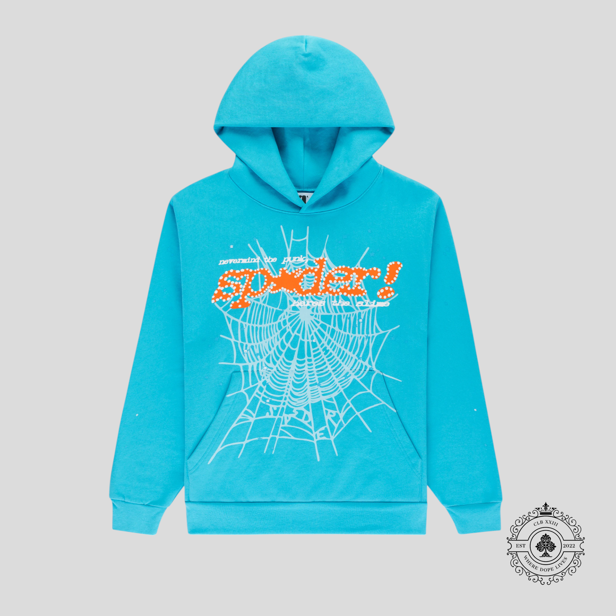Sp5der Punk V2 Hoodie in Cyan