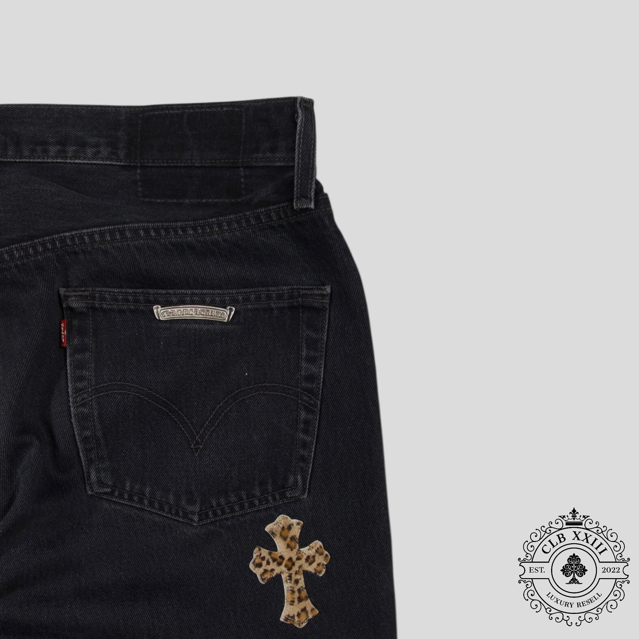 Chrome Hearts Leopard Cross Patch Jeans in Black