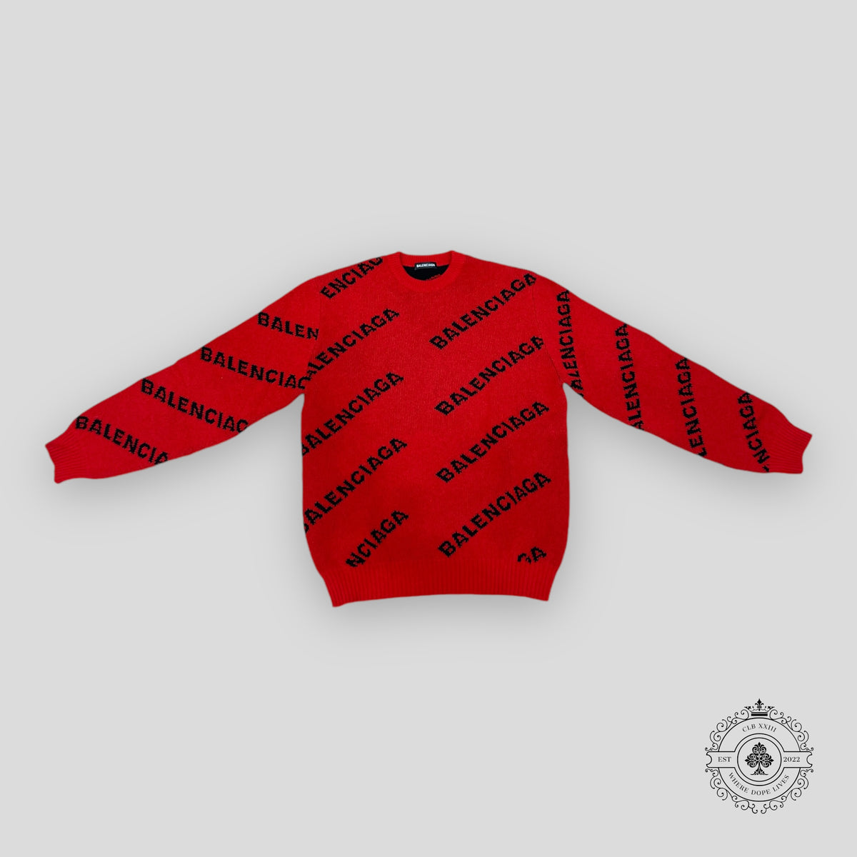 Balenciaga All Over Logo Sweater in Red