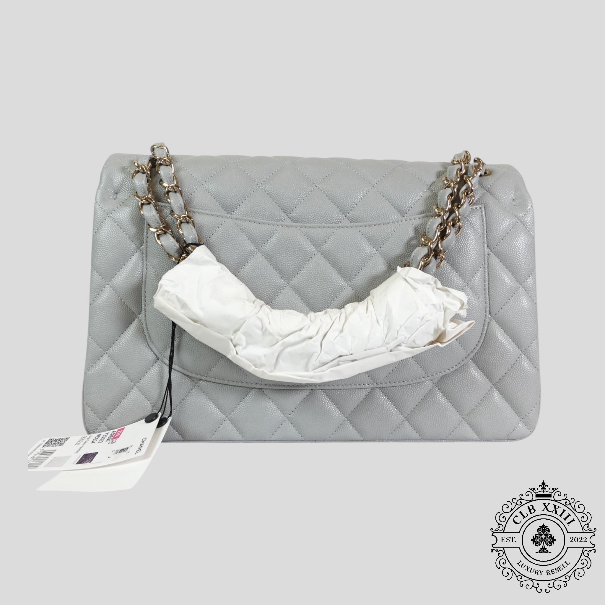 Chanel Caviar Leather Jumbo Quilted Flap Bag in Grey